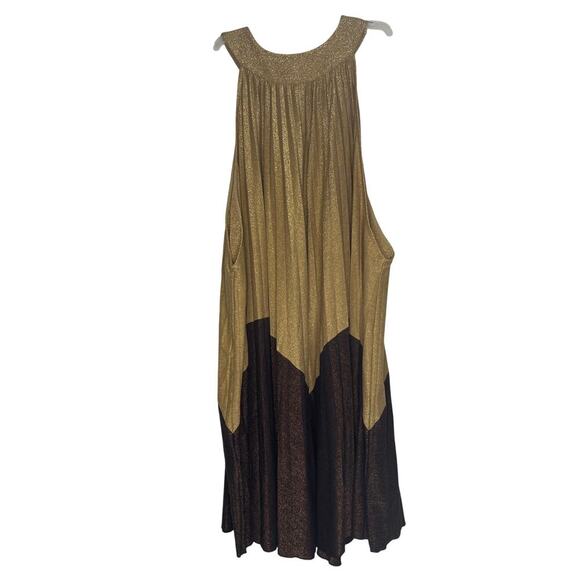 Free People Gold Brown Glitter Pleated Mini Trapeze Dress Women's Size Small - Picture 1 of 5